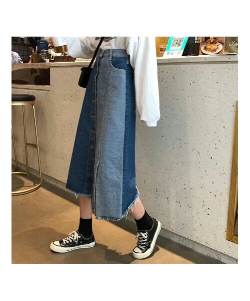 no brand（ノーブランド）の「カットオフデニムアシンメトリーとスリットのロングスカート（デニムスカート・レディース・その他）」の9枚目の写真