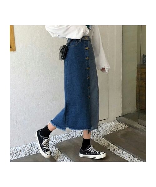 no brand（ノーブランド）の「カットオフデニムアシンメトリーとスリットのロングスカート（デニムスカート・レディース・その他）」の7枚目の写真