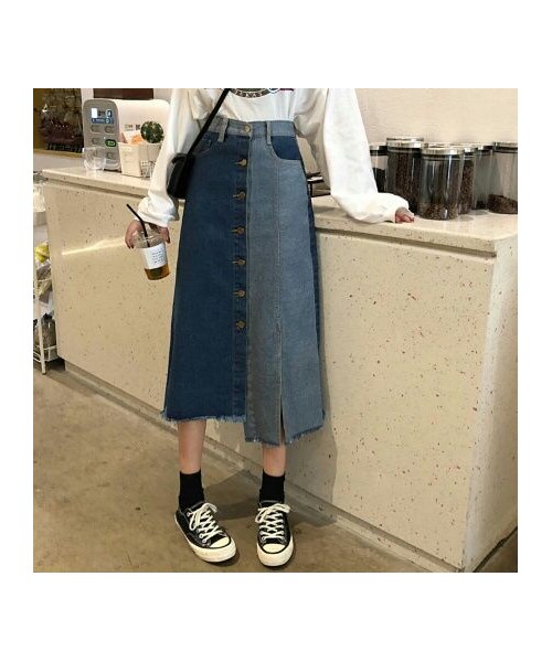 no brand（ノーブランド）の「カットオフデニムアシンメトリーとスリットのロングスカート（デニムスカート・レディース・その他）」の6枚目の写真