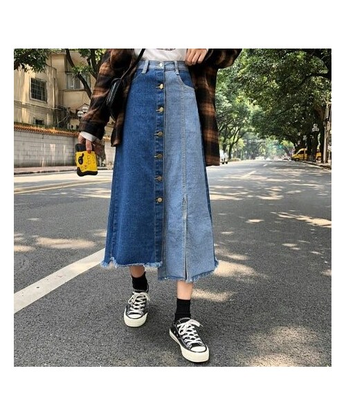 no brand（ノーブランド）の「カットオフデニムアシンメトリーとスリットのロングスカート（デニムスカート・レディース・その他）」の8枚目の写真