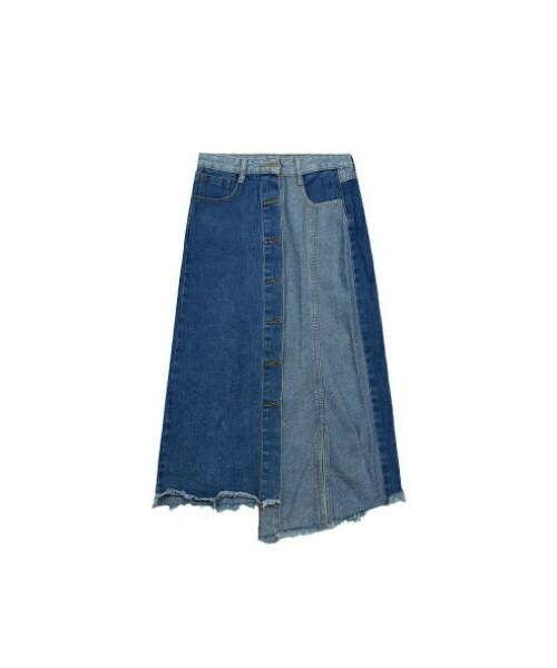 no brand（ノーブランド）の「カットオフデニムアシンメトリーとスリットのロングスカート（デニムスカート・レディース・その他）」の2枚目の写真