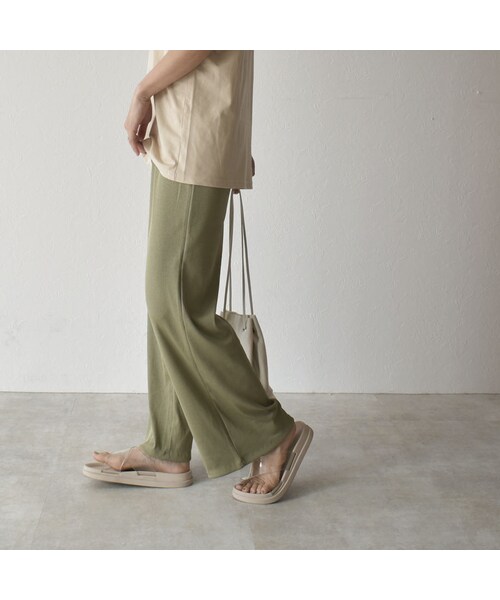 Lavish Gate(ラヴィッシュゲート)の「nh-bottoms-02067 セミワイド リブパンツ ピスタチオ(その他パンツ・レディース・その他)」の1枚目の写真