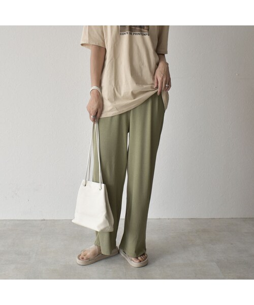 Lavish Gate(ラヴィッシュゲート)の「nh-bottoms-02067 セミワイド リブパンツ ピスタチオ(その他パンツ・レディース・その他)」の2枚目の写真
