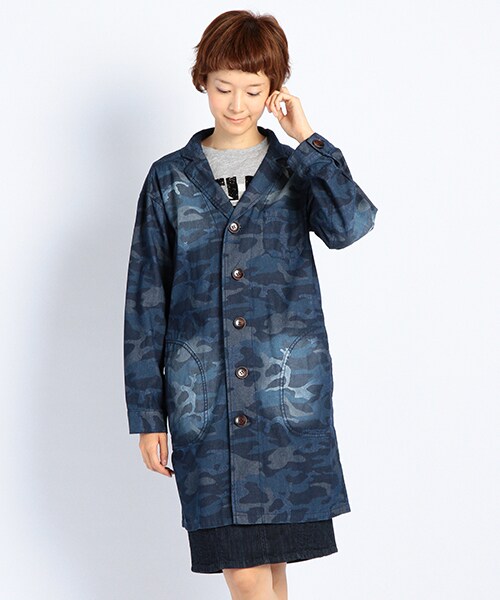 DOUBLE NAME（ダブルネーム）の「迷彩デニムショップコート（ジャケット/アウター・ブルー/ネイビー・FREE）」の7枚目の写真