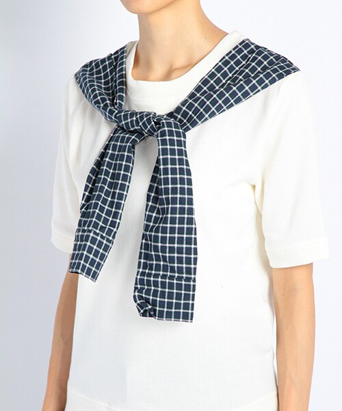 DOUBLE NAME（ダブルネーム）の「チェック袖ドッキングＰ／Ｏ（トップス・ネイビー/グレー/キナリ・FREE）」の6枚目の写真