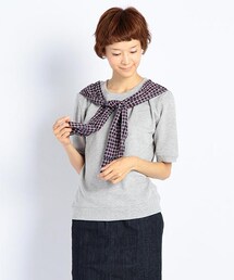 DOUBLE NAME | チェック袖ドッキングＰ／Ｏ(トップス)