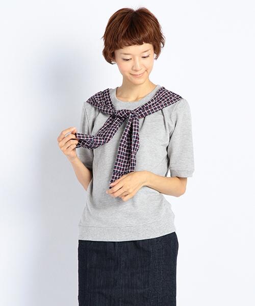 DOUBLE NAME（ダブルネーム）の「チェック袖ドッキングＰ／Ｏ（トップス・ネイビー/グレー/キナリ・FREE）」の2枚目の写真