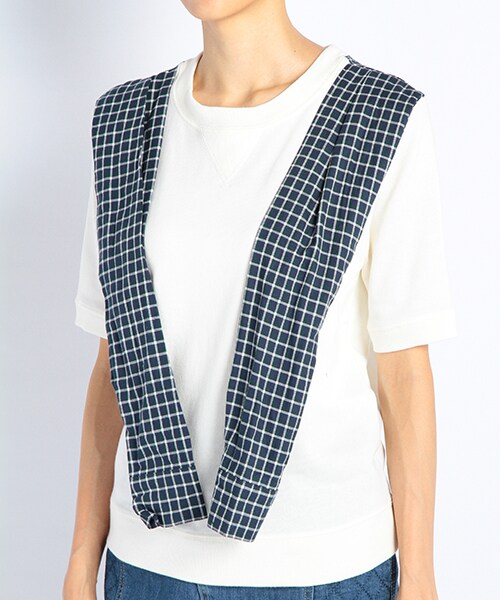 DOUBLE NAME（ダブルネーム）の「チェック袖ドッキングＰ／Ｏ（トップス・ネイビー/グレー/キナリ・FREE）」の7枚目の写真