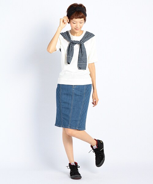 DOUBLE NAME（ダブルネーム）の「チェック袖ドッキングＰ／Ｏ（トップス・ネイビー/グレー/キナリ・FREE）」の8枚目の写真