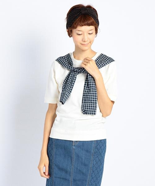 DOUBLE NAME（ダブルネーム）の「チェック袖ドッキングＰ／Ｏ（トップス・ネイビー/グレー/キナリ・FREE）」の3枚目の写真