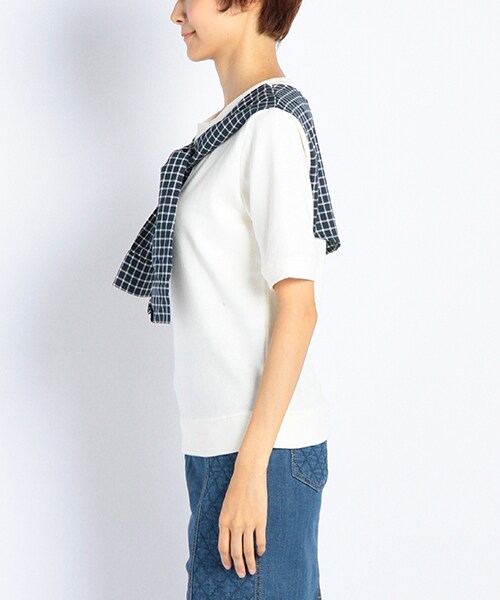 DOUBLE NAME（ダブルネーム）の「チェック袖ドッキングＰ／Ｏ（トップス・ネイビー/グレー/キナリ・FREE）」の4枚目の写真