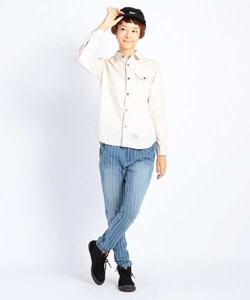 DOUBLE NAME（ダブルネーム）の「ストライプスリムサルエルＰＴ（パンツ・ブルー/ネイビー・S/M/L）」の7枚目の写真