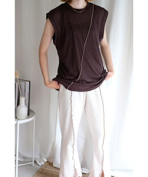 OpenCLOSE（オープンクローズ）の「シアーメロウサマーknit（Tシャツ/カットソー・レディース・ベージュ/ブラウン・ONE）」の2枚目の写真