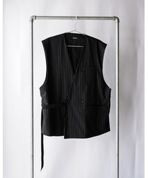 YohKi | "Erinashi" double vest (BLACK STRIPED)(ベスト)