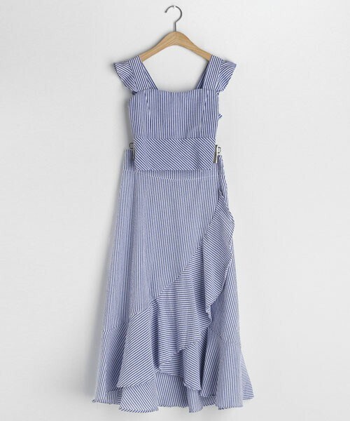 DHOLIC（ディーホリック）の「ストライプフリルスリーブレス＆スカートSET（タンクトップ・レディース・ブラック/ブルー・FREE）」の2枚目の写真