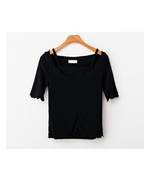 fd style(エフディ スタイル)の「ワイドUネック半袖Tシャツ+キャミソール(アンサンブル・レディース・블랙/화이트/블루/그레이・F(44-66))」の1枚目の写真