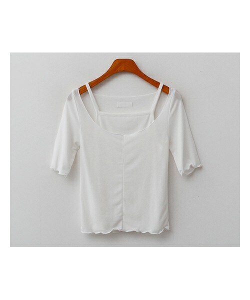 fd style(エフディ スタイル)の「ワイドUネック半袖Tシャツ+キャミソール(アンサンブル・レディース・블랙/화이트/블루/그레이・F(44-66))」の2枚目の写真