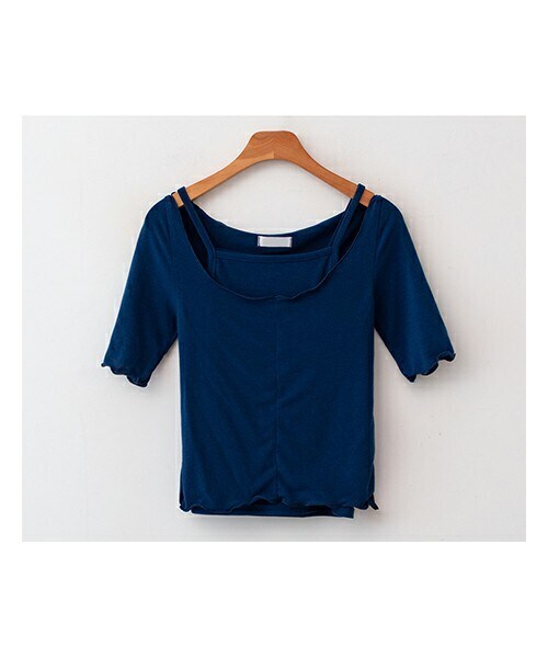 fd style(エフディ スタイル)の「ワイドUネック半袖Tシャツ+キャミソール(アンサンブル・レディース・블랙/화이트/블루/그레이・F(44-66))」の4枚目の写真