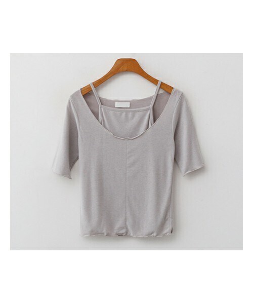 fd style(エフディ スタイル)の「ワイドUネック半袖Tシャツ+キャミソール(アンサンブル・レディース・블랙/화이트/블루/그레이・F(44-66))」の3枚目の写真