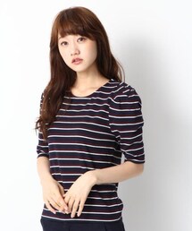 LOWRYS FARM | コットンボーダーパワショル5分袖(トップス)