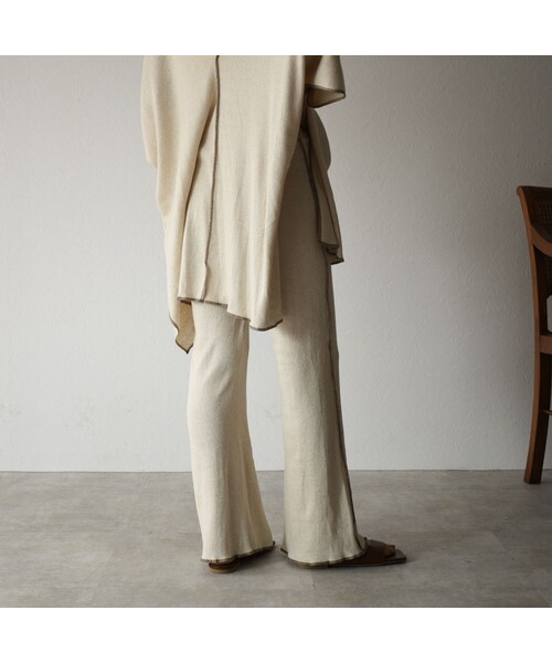 Lavish Gate（ラヴィッシュゲート）の「bottoms-04029　日本製　コットンリネン　リブフレアパンツ　エクリュ　モカ（その他パンツ・レディース・その他）」の3枚目の写真