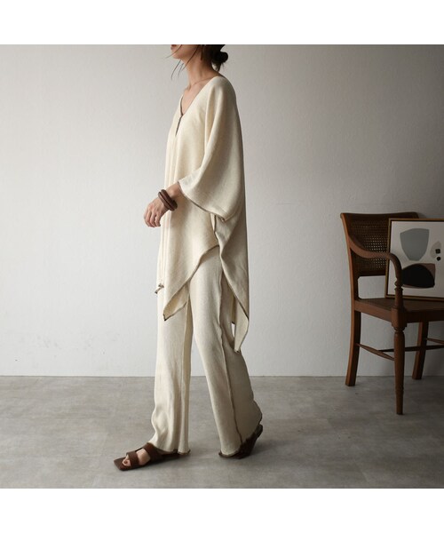 Lavish Gate（ラヴィッシュゲート）の「bottoms-04029　日本製　コットンリネン　リブフレアパンツ　エクリュ　モカ（その他パンツ・レディース・その他）」の4枚目の写真