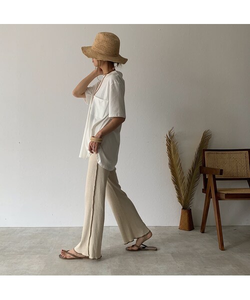 Lavish Gate（ラヴィッシュゲート）の「bottoms-04029　日本製　コットンリネン　リブフレアパンツ　エクリュ　モカ（その他パンツ・レディース・その他）」の10枚目の写真