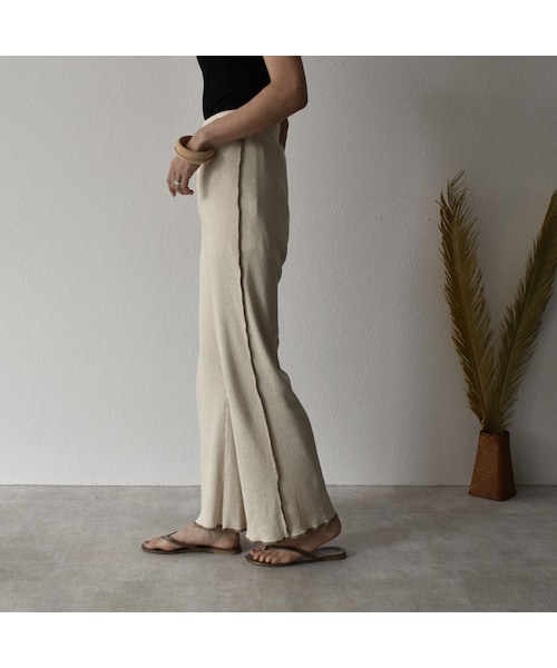 Lavish Gate（ラヴィッシュゲート）の「bottoms-04029　日本製　コットンリネン　リブフレアパンツ　エクリュ　モカ（その他パンツ・レディース・その他）」の11枚目の写真