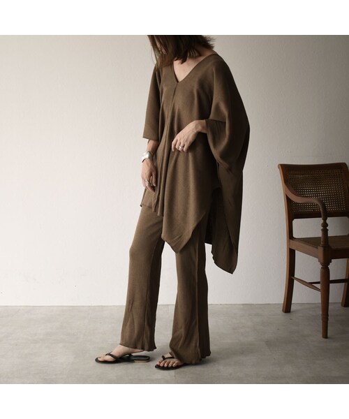 Lavish Gate（ラヴィッシュゲート）の「bottoms-04029　日本製　コットンリネン　リブフレアパンツ　エクリュ　モカ（その他パンツ・レディース・その他）」の7枚目の写真