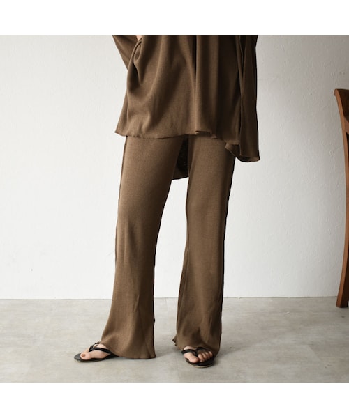 Lavish Gate（ラヴィッシュゲート）の「bottoms-04029　日本製　コットンリネン　リブフレアパンツ　エクリュ　モカ（その他パンツ・レディース・その他）」の5枚目の写真