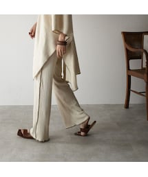 Lavish Gate | bottoms-04029　日本製　コットンリネン　リブフレアパンツ　エクリュ　モカ(その他パンツ)