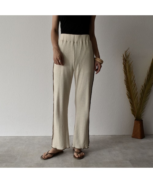 Lavish Gate（ラヴィッシュゲート）の「bottoms-04029　日本製　コットンリネン　リブフレアパンツ　エクリュ　モカ（その他パンツ・レディース・その他）」の12枚目の写真