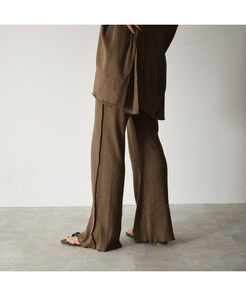 Lavish Gate（ラヴィッシュゲート）の「bottoms-04029　日本製　コットンリネン　リブフレアパンツ　エクリュ　モカ（その他パンツ・レディース・その他）」の6枚目の写真