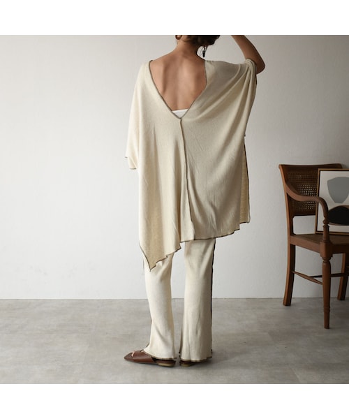 Lavish Gate（ラヴィッシュゲート）の「tops-04040　日本製　コットンリネン　リブカフタン　エクリュ　モカ（Tシャツ/カットソー・レディース・その他）」の9枚目の写真