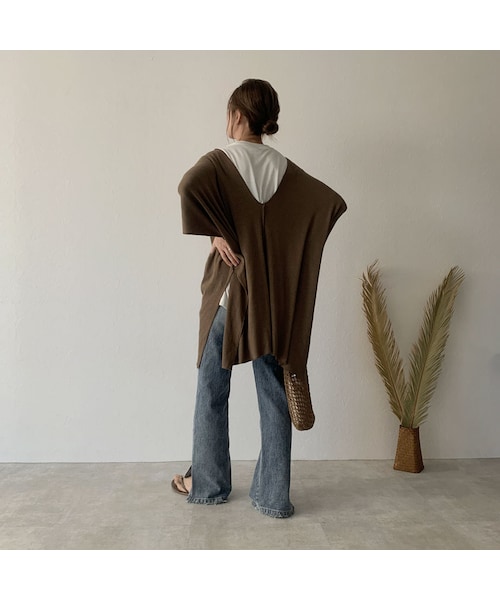 Lavish Gate（ラヴィッシュゲート）の「tops-04040　日本製　コットンリネン　リブカフタン　エクリュ　モカ（Tシャツ/カットソー・レディース・その他）」の5枚目の写真