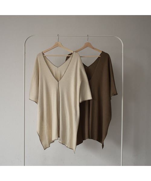 Lavish Gate（ラヴィッシュゲート）の「tops-04040　日本製　コットンリネン　リブカフタン　エクリュ　モカ（Tシャツ/カットソー・レディース・その他）」の11枚目の写真