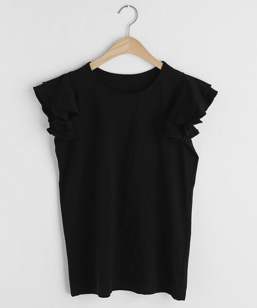 DHOLIC（ディーホリック）の「ショルダーフリルTシャツ（Tシャツ/カットソー・レディース・ホワイト/ブラウン/ブラック/ピンク・FREE）」の2枚目の写真