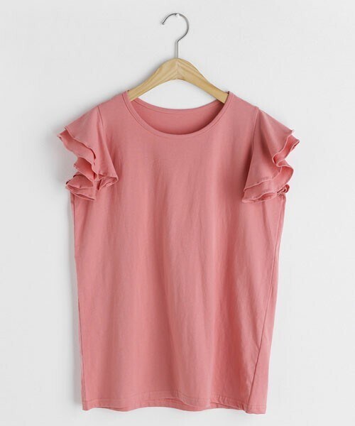 DHOLIC（ディーホリック）の「ショルダーフリルTシャツ（Tシャツ/カットソー・レディース・ホワイト/ブラウン/ブラック/ピンク・FREE）」の4枚目の写真