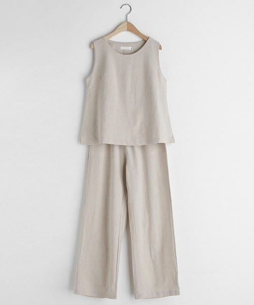 DHOLIC（ディーホリック）の「リネン混スリーブレス＆イージーパンツSET（その他トップス・レディース・ブラウン/ブラック/ベージュ・FREE）」の3枚目の写真