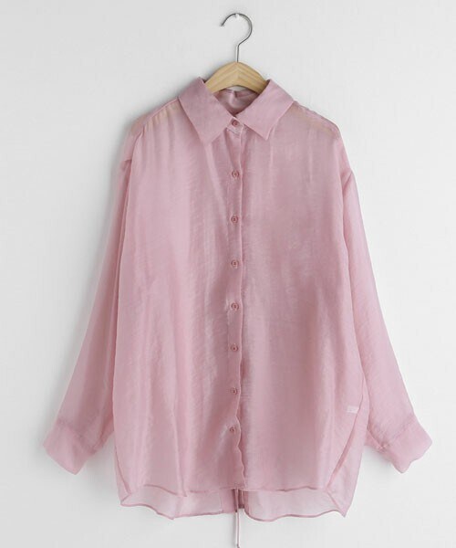 DHOLIC（ディーホリック）の「バックスリットシアーシャツ（シャツ/ブラウス・レディース・ホワイト/ピンク/ブルー/グレー・FREE）」の4枚目の写真