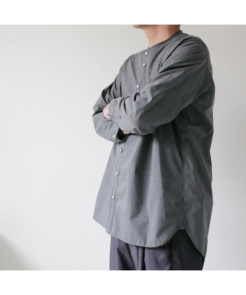 ダントン (DANTON) WOMEN'S PLAIN OXFORD BAND COLLAR SHIRT L/S