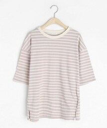 DHOLIC | スリットヘム半袖ボーダーTシャツ(Tシャツ/カットソー)