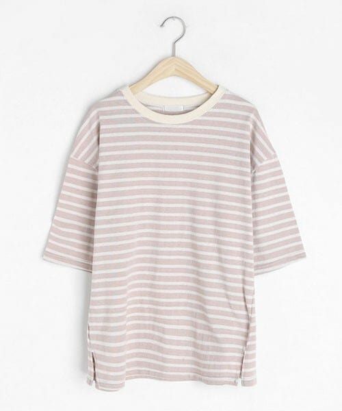 DHOLIC（ディーホリック）の「スリットヘム半袖ボーダーTシャツ（Tシャツ/カットソー・レディース・その他/ピンク/ブルー・FREE）」の3枚目の写真