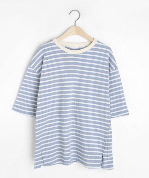 DHOLIC（ディーホリック）の「スリットヘム半袖ボーダーTシャツ（Tシャツ/カットソー・レディース・その他/ピンク/ブルー・FREE）」の2枚目の写真