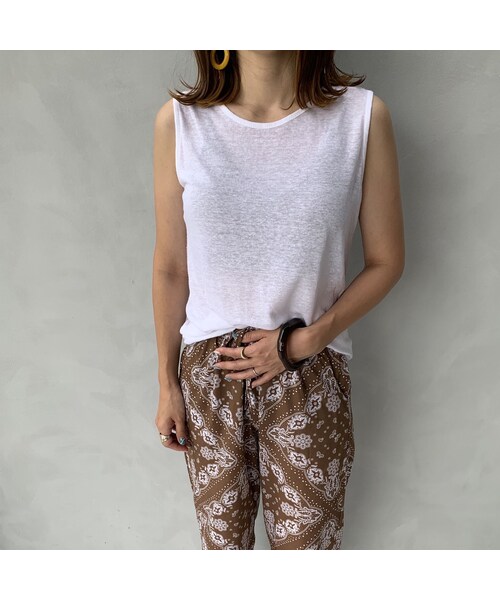no brand（ノーブランド）の「リネンブレンドシアータンクトップ（Tシャツ/カットソー・レディース・その他）」の5枚目の写真