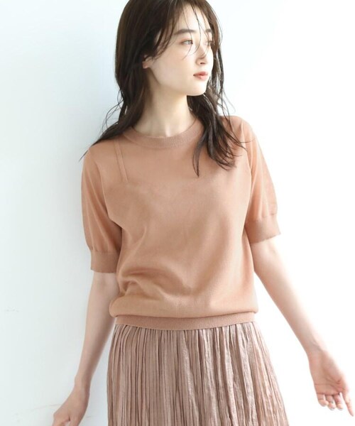 OZOC（オゾック）の「[洗える]シアーニット（トップス・レディース・ナチュラル(050)/ダークオレンジ(068)/ピンク(072)・38(M)）」の2枚目の写真