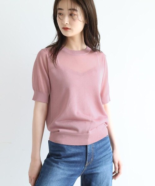 OZOC（オゾック）の「[洗える]シアーニット（トップス・レディース・ナチュラル(050)/ダークオレンジ(068)/ピンク(072)・38(M)）」の3枚目の写真