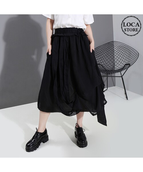 No Brand ノーブランド の アシンメトリー ティアードスカート ハイウエスト 韓国ファッション レディース スカート 無地 ロング Aライン ウエストゴム 大人カジュアル 大人可愛い ガーリー スカート Wear