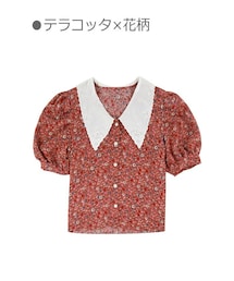 Bobon21 | カントリー風白襟半袖トップス-全2色-(シャツ/ブラウス)