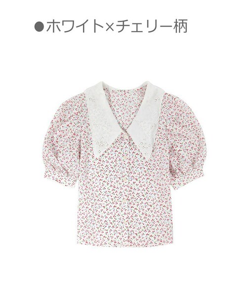 Bobon21（ボボンニジュウイチ）の「カントリー風白襟半袖トップス-全２色-（シャツ/ブラウス・レディース・ブラウン/ホワイト・F）」の2枚目の写真